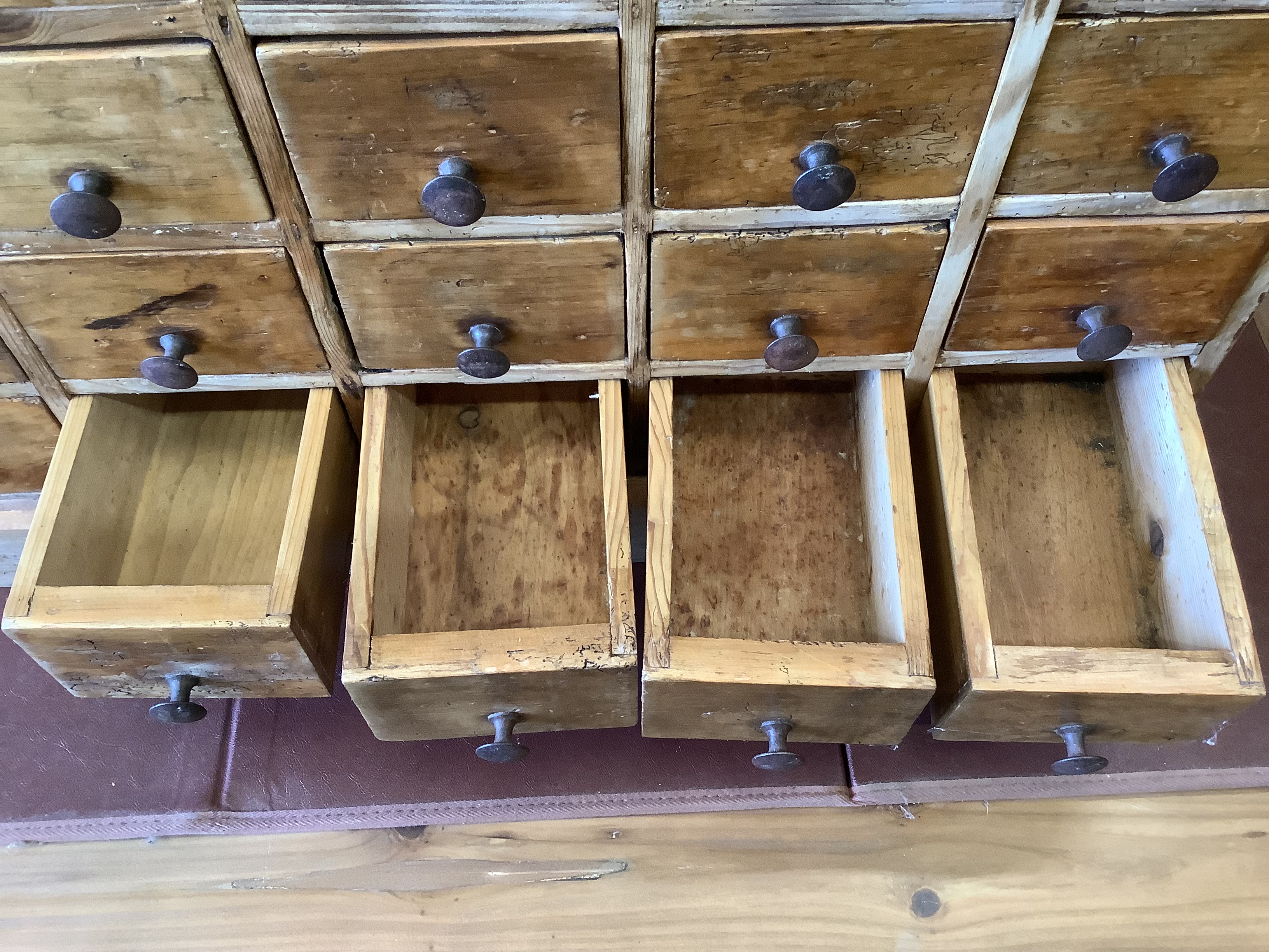 A Victorian apothecaries bank of 70 small drawers